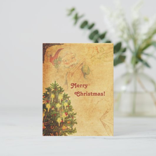動揺してヴィンテージ飾クリスマスツリーサンタ ポストカード (スタンド正面)