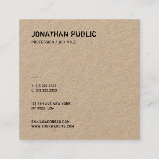 動揺して文字クラシッククラフ紙テンプレート スクエア名刺 (裏面)