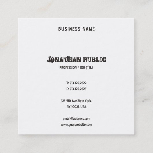 動揺して文字白黒B&Wテンプレート スクエア名刺 (裏面)