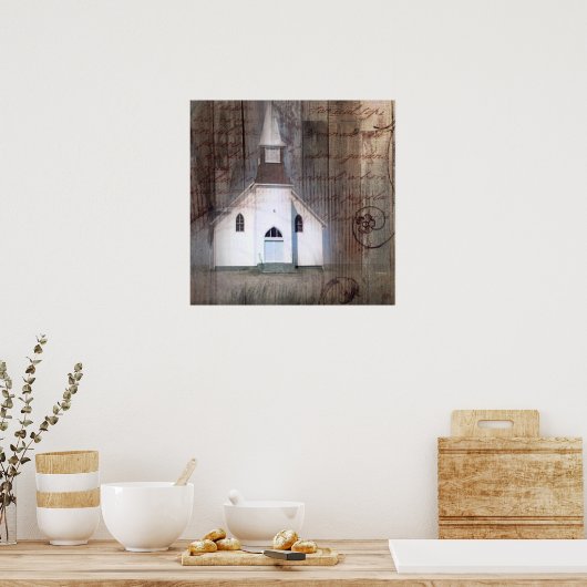 動揺して木初期の素朴国教会 ポスター (キッチン)