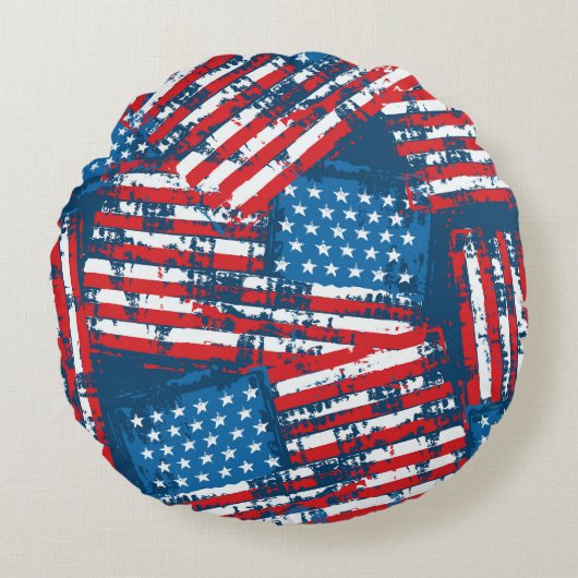 動揺して米国旗のパタ色彩の鮮やかーン ラウンドクッション (正面)