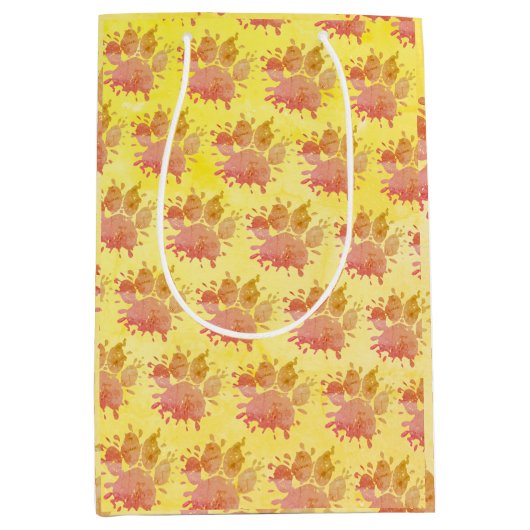 動揺して絵を描（ばちゃばちゃ）跳ねる犬のポープリント ミディアムペーパーバッグ (正面)