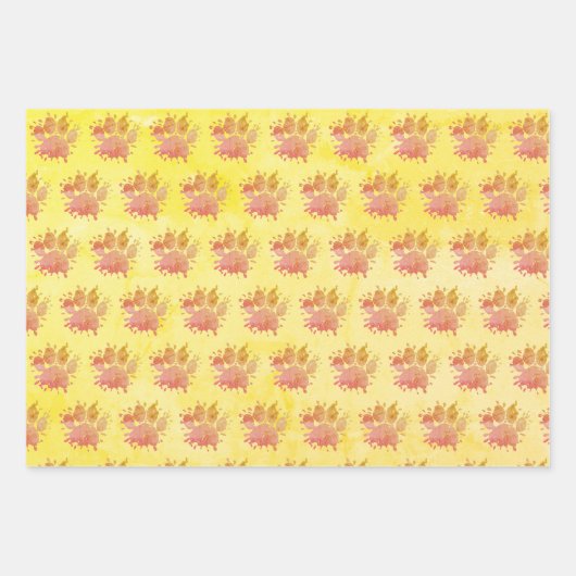 動揺して絵を描(ばちゃばちゃ)跳ねる犬のポープリント ラッピングペーパーシート (正面)