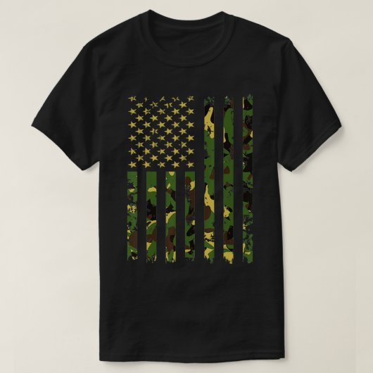 動揺して迷彩柄アメリカ国旗USA軍隊カモエ Tシャツ (デザイン正面)