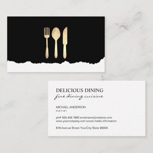 動揺して金ゴールド食器 名刺 (正面/裏面)