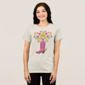 動植物相のピンクのカウボーイのブーツ トライブレンドTシャツ (正面全面)