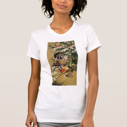 動植綵絵(10)の芙蓉双鶏図、伊藤若冲 Tシャツ (正面)