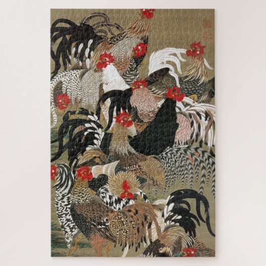 動植綵絵(20)群鶏図, 伊藤若冲 ジグソーパズル (縦)