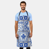 動機付きのシームレスなパッチワビクトリアンークタイル。麻 エプロン (着用した状態)