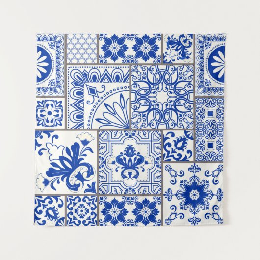 動機付きのシームレスなパッチワビクトリアンークタイル。麻 タペストリー (正面)