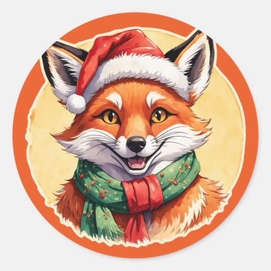 動物おもしろいのクリスマスのお気に入り – キツネ1 ラウンドシール (正面)