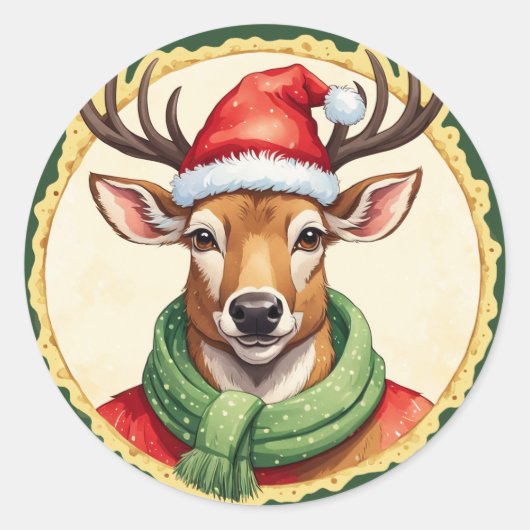 動物おもしろいのクリスマスのお気に入り – Deer 2 ラウンドシール (正面)
