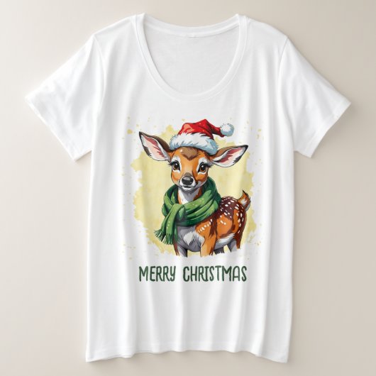動物おもしろいのクリスマスのお気に入り – Fawn 1 プラスサイズTシャツ (デザイン正面)