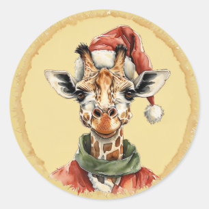 動物おもしろいのクリスマスのお気に入り – Giraffe 1 ラウンドシール
