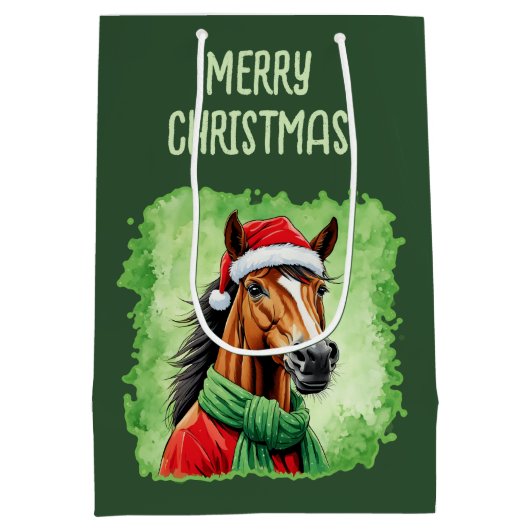 動物おもしろいのクリスマスのお気に入り – Horse 6 ミディアムペーパーバッグ (裏面)