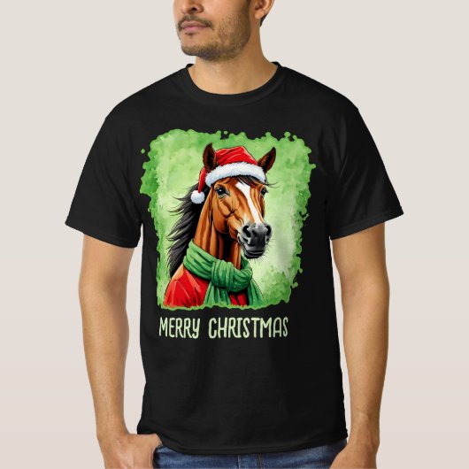 動物おもしろいのクリスマスのお気に入り – Horse 6 Tシャツ (正面)