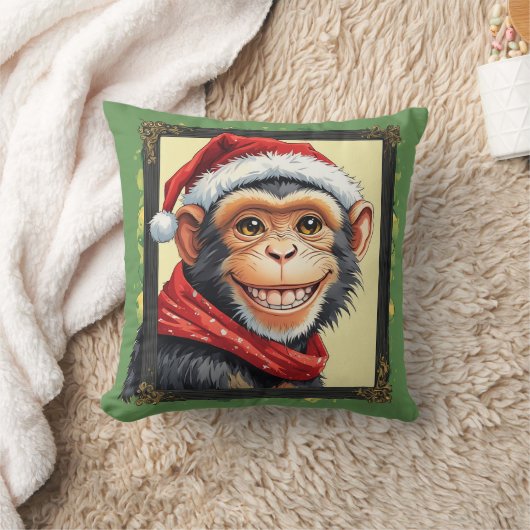 動物おもしろいのクリスマスのお気に入り – Monkey 2 クッション (ブランケット)