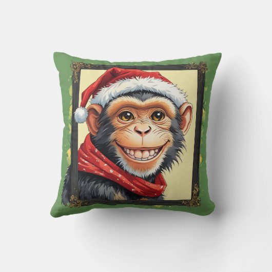 動物おもしろいのクリスマスのお気に入り – Monkey 2 クッション (裏面)