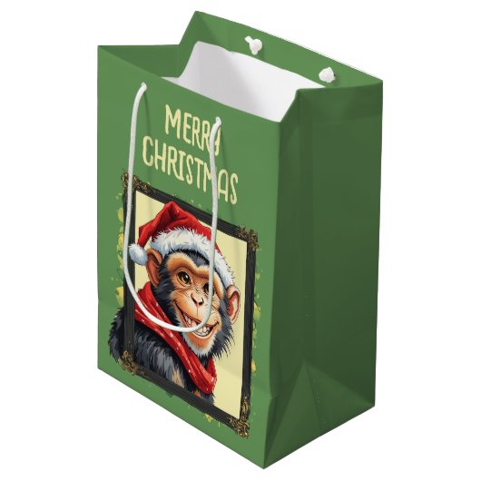 動物おもしろいのクリスマスのお気に入り – Monkey 2 ミディアムペーパーバッグ (正面アングル)