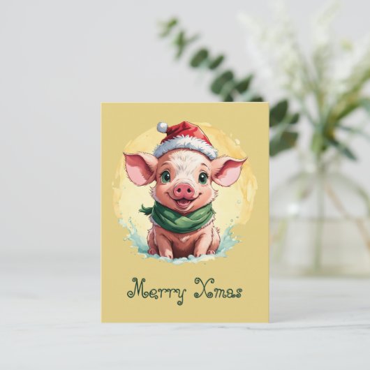 動物おもしろいのクリスマスのお気に入り – Piglet 1 ポストカード (スタンド正面)