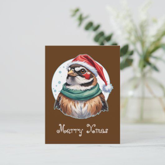 動物おもしろいのクリスマスのお気に入り – Sparrow 1 ポストカード (スタンド正面)