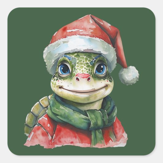 動物おもしろいのクリスマスのお気に入り – Turtle 2 スクエアシール (正面)