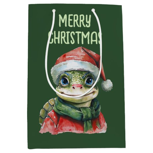 動物おもしろいのクリスマスのお気に入り – Turtle 2 ミディアムペーパーバッグ (正面)