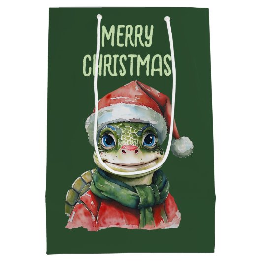 動物おもしろいのクリスマスのお気に入り – Turtle 2 ミディアムペーパーバッグ (裏面)