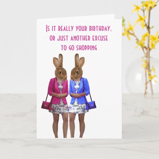 動物おもしろいショッピングの女性誕生日カード カード (黄色い花)