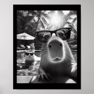 動物おもしろいスイミングプールCaとのCapybara Selfie ポスター