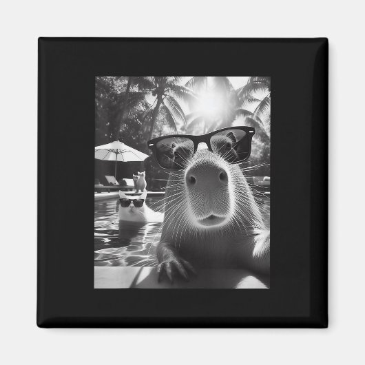 動物おもしろいスイミングプールCaとのCapybara Selfie マグネット (正面)