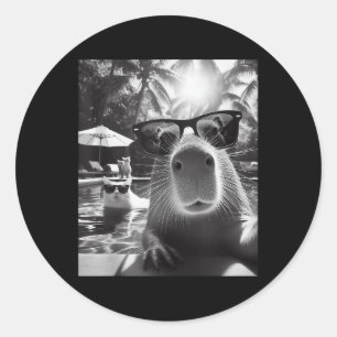 動物おもしろいスイミングプールCaとのCapybara Selfie ラウンドシール