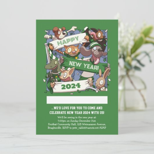 動物おもしろいスポーツの新春風刺漫画 招待状 (スタンド正面)