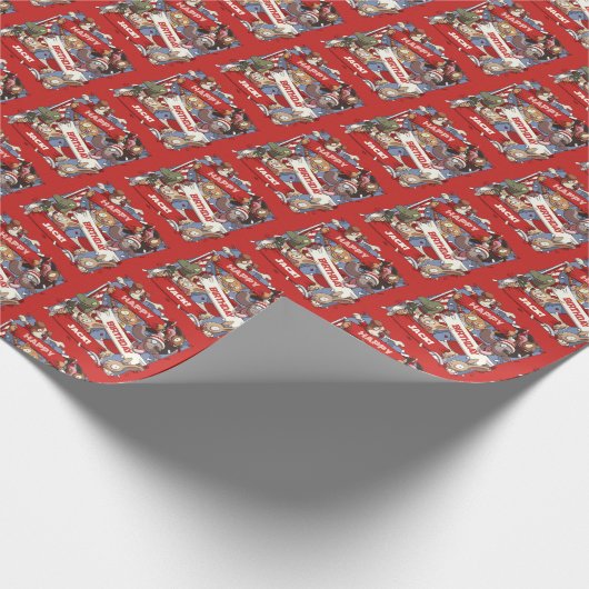 動物おもしろいハッピーバースデー名前の漫画を追加 ラッピングペーパー (角)