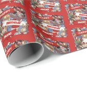 動物おもしろいハッピーバースデー名前の漫画を追加 ラッピングペーパー (ロールコーナー)