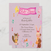 動物おもしろいミュージカルベビーシャワー招待状 招待状 (正面/裏面)