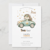 動物おもしろいレース車2回目の誕生日招待状 招待状 (正面)