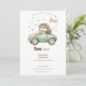 動物おもしろいレース車2回目の誕生日招待状 招待状 (スタンド正面)