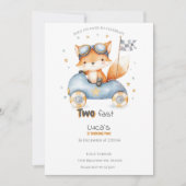 動物おもしろいレース車2回目の誕生日招待状 招待状 (正面)