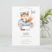 動物おもしろいレース車2回目の誕生日招待状 招待状 (スタンド正面)