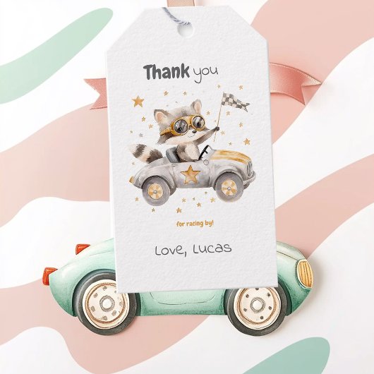 動物おもしろいレース車2回目の誕生日 ギフトタグ