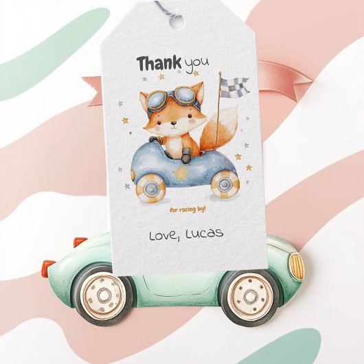 動物おもしろいレース車2回目の誕生日 ギフトタグ