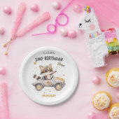 動物おもしろいレース車2回目の誕生日 ペーパープレート (パーティー)
