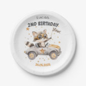 動物おもしろいレース車2回目の誕生日 ペーパープレート (正面)