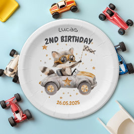 動物おもしろいレース車2回目の誕生日 ペーパープレート
