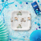 動物おもしろいレース車2回目の誕生日 ペーパープレート (パーティー)