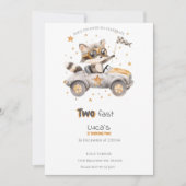 動物おもしろいレース車2回目の誕生日 招待状 (正面)