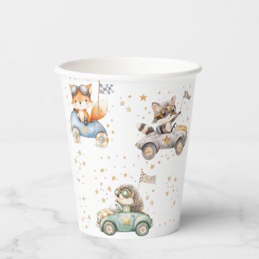 動物おもしろいレース車2回目の誕生日 紙コップ (正面)