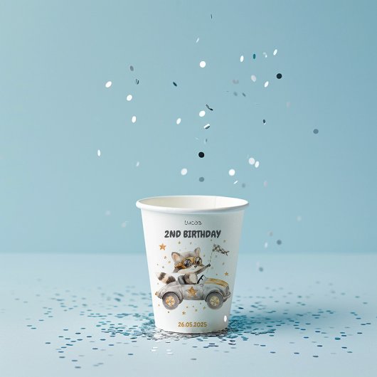 動物おもしろいレース車2回目の誕生日 紙コップ