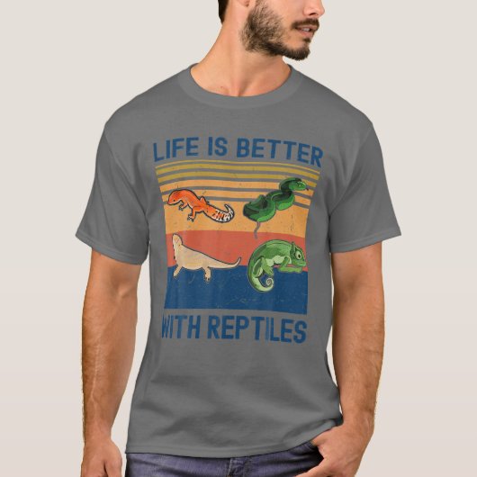 動物おもしろい愛の爬虫類の方が生きがい Tシャツ (正面)